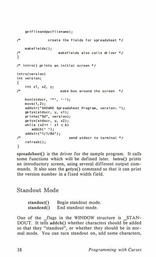 Programming with curses C programming language Unix Systems | PDF