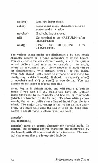 Programming with curses C programming language Unix Systems | PDF