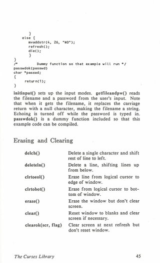 Programming with curses C programming language Unix Systems | PDF