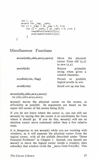 Programming with curses C programming language Unix Systems | PDF
