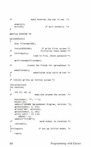Programming with curses C programming language Unix Systems | PDF