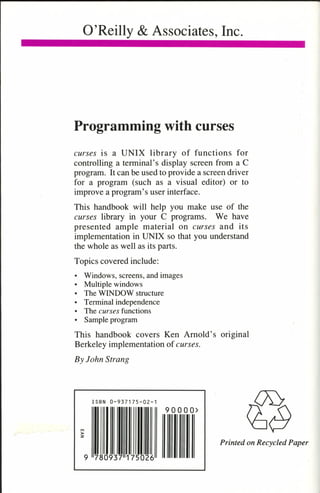 Programming with curses C programming language Unix Systems | PDF