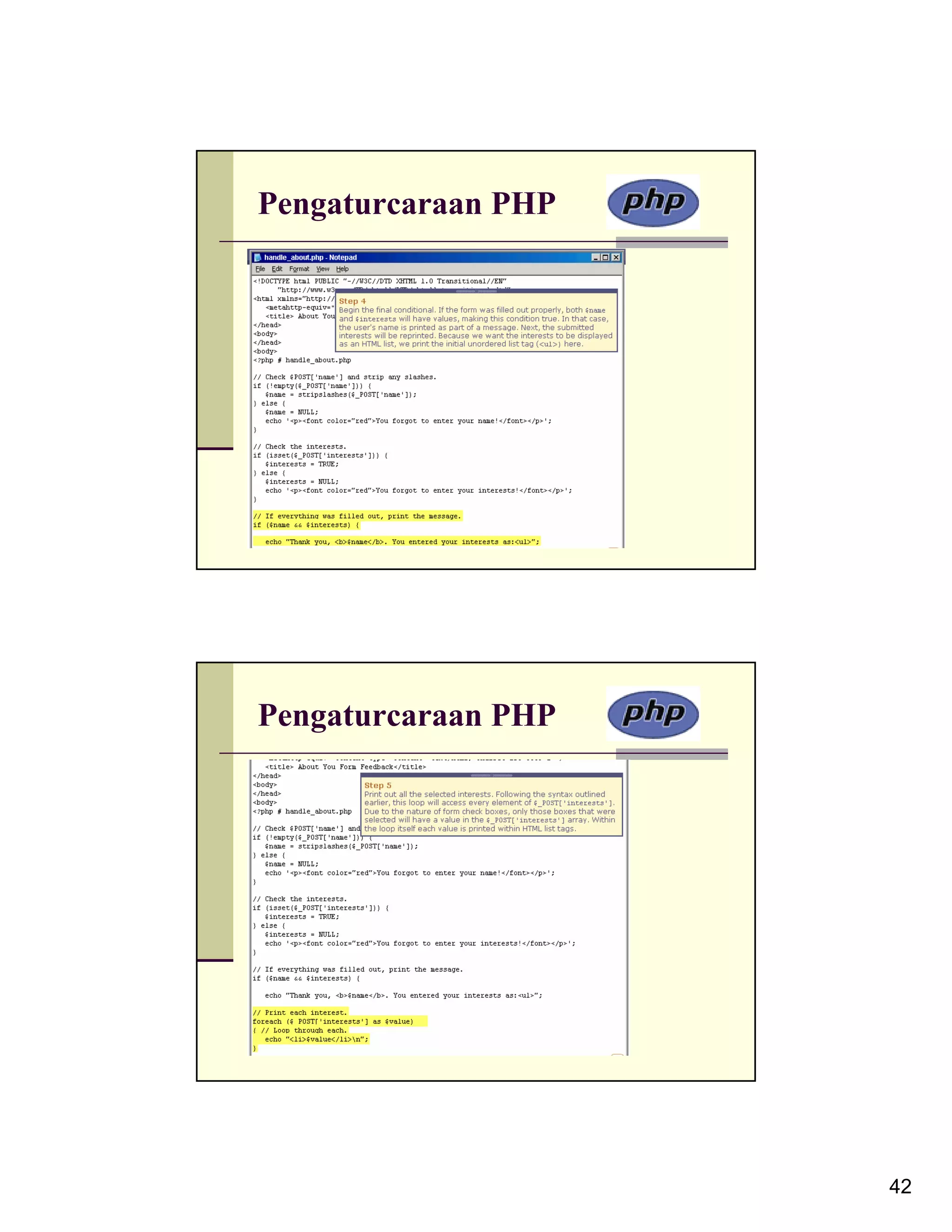 Pengaturcaraan PHP Pengaturcaraan PHP 42 