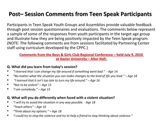 Tween Program. Feedback Teen Speak Program Overview | PPT
