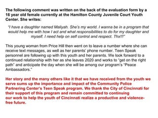 Tween Program. Feedback Teen Speak Program Overview | PPT