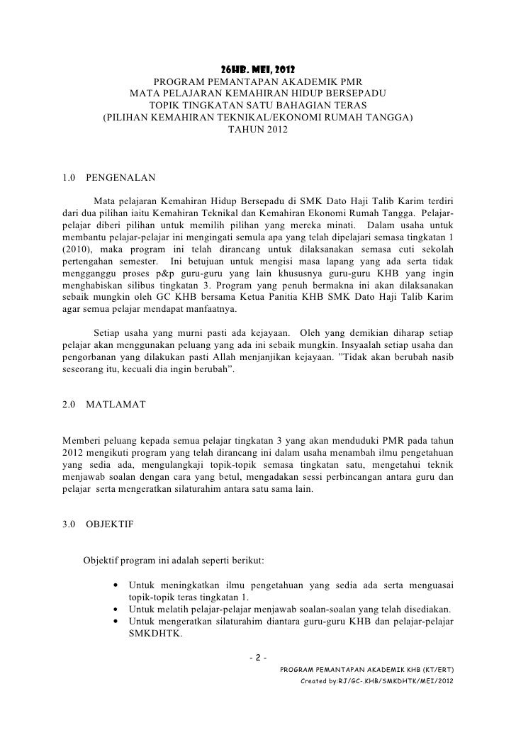 Program Pemantapan Akademik Pmr Khb2012
