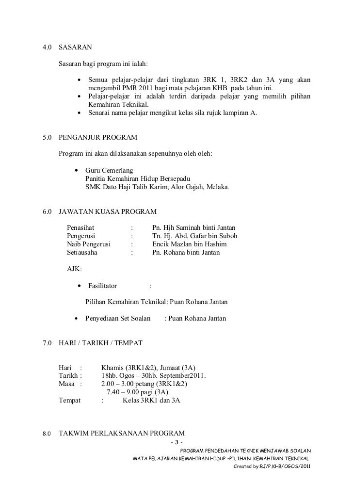 Program Pendedahan Teknik Menjawab Soalan Pmr Khb2011