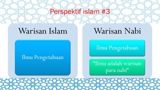Perspektif islam #3
Warisan Islam
Ilmu Pengetahuan
Warisan Nabi
Ilmu Pengetahuan
“Ilmu adalah warisan
para nabi“
 