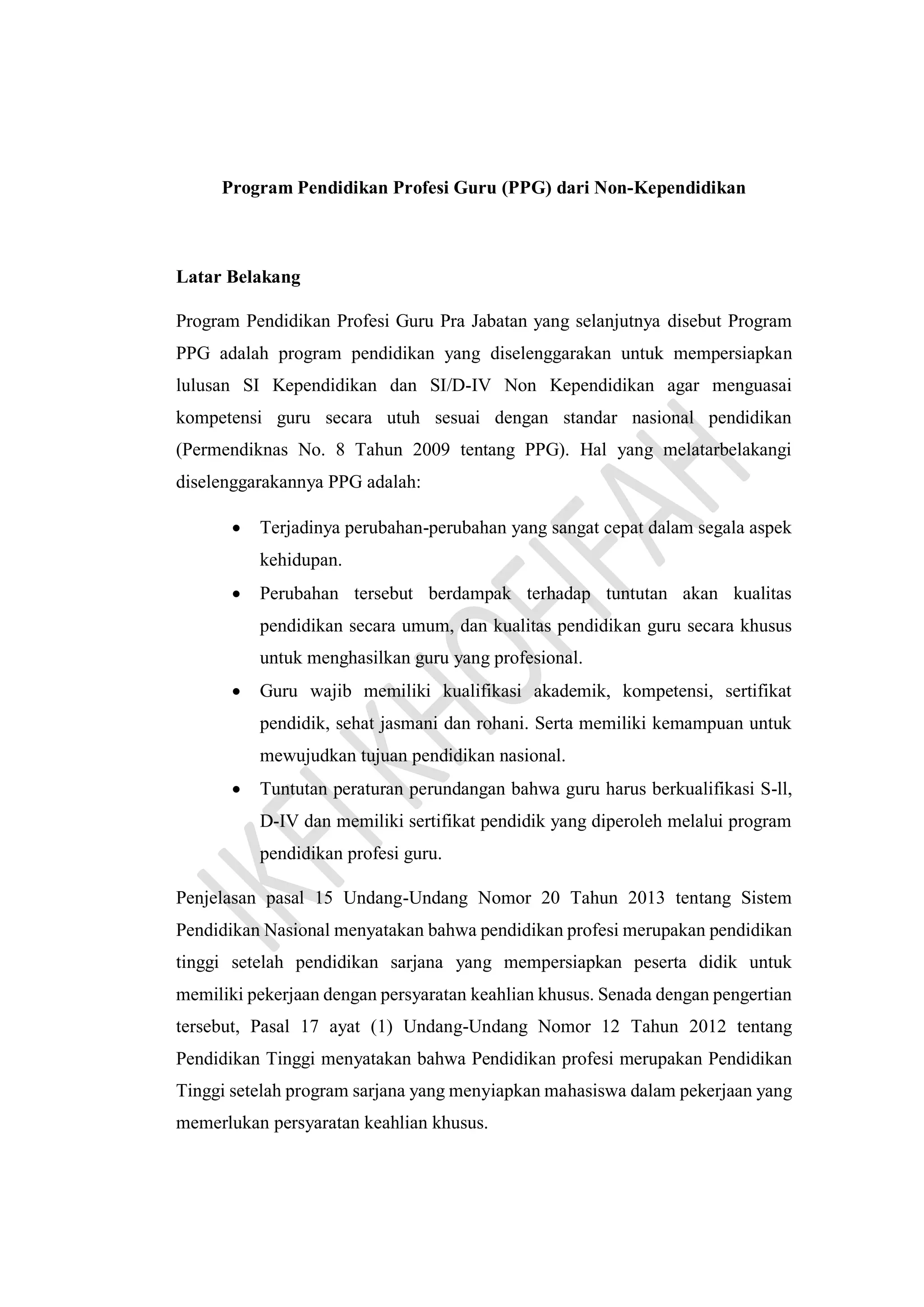 Program Ppg Program pendidikan profesi guru (ppg) bagi sarjana lulusan non ...