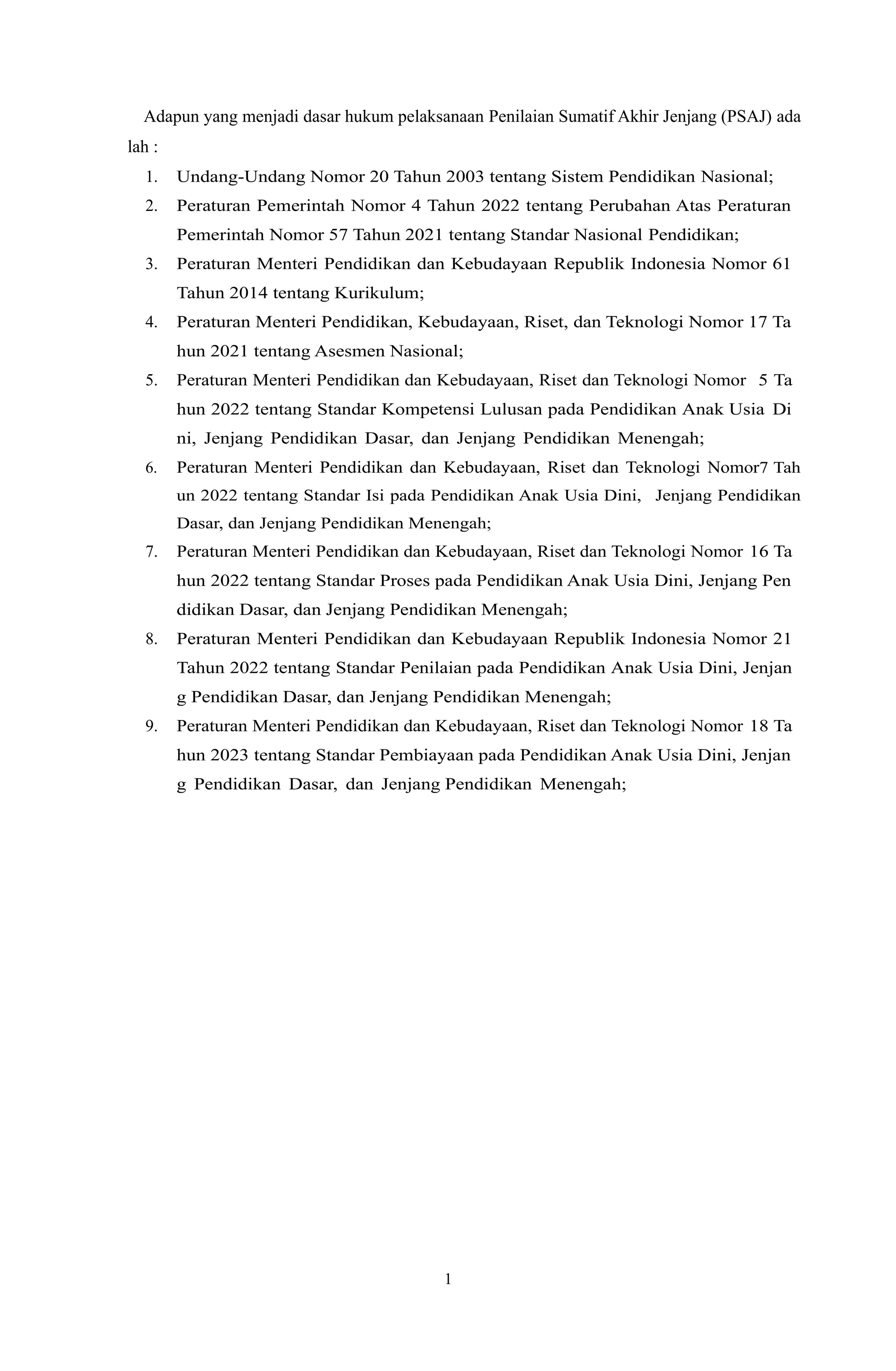 Program Penilaian Sumatif Akhir Jenjang Psaj 2024 Docx
