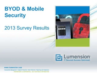 PROPRIETARY & CONFIDENTIAL - NOT FOR PUBLIC DISTRIBUTION
BYOD & Mobile
Security
2013 Survey Results
 