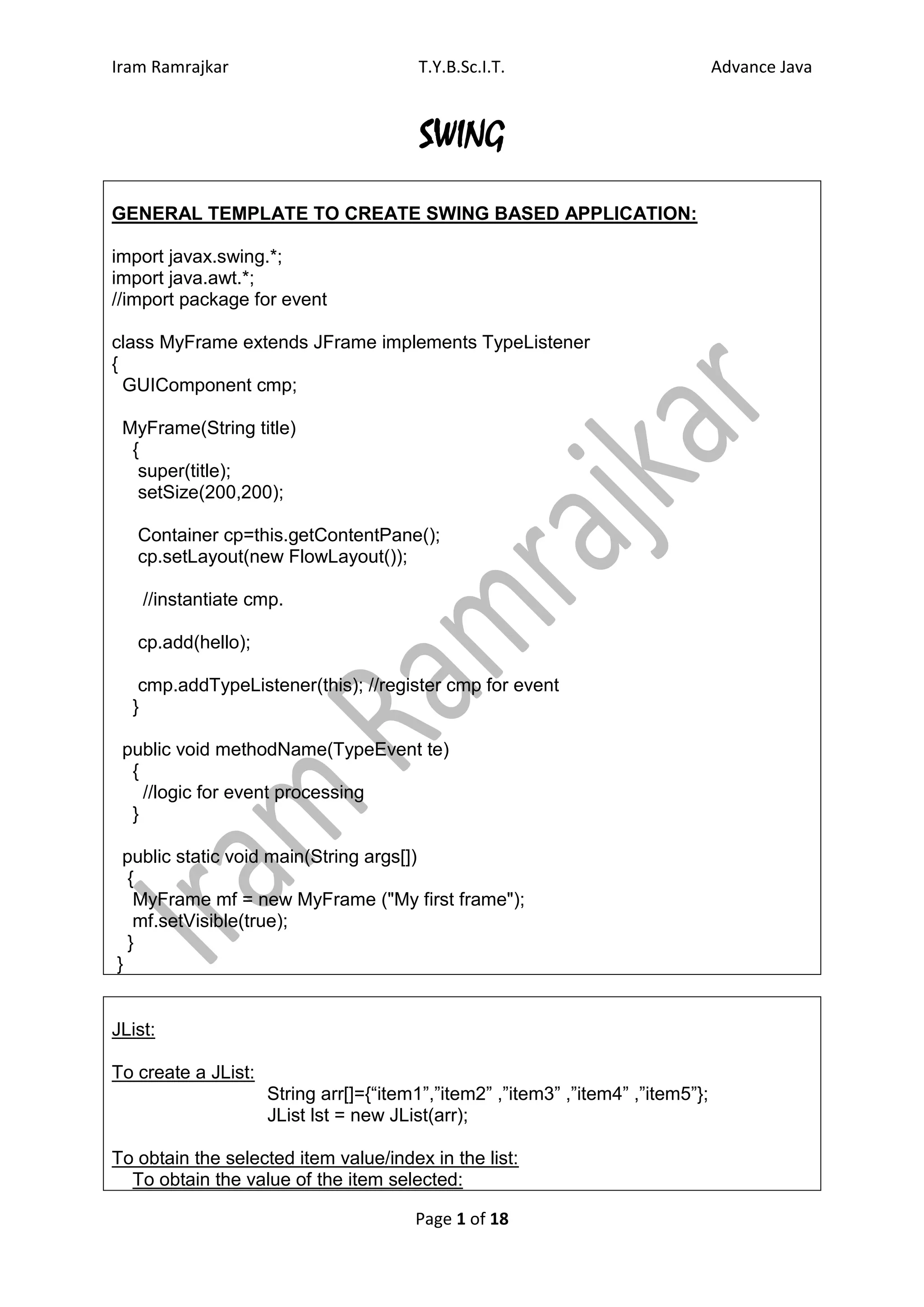 Advance Java Programs skeleton | DOCX