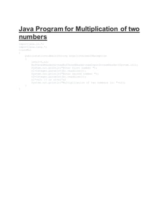 Programs of java | DOCX