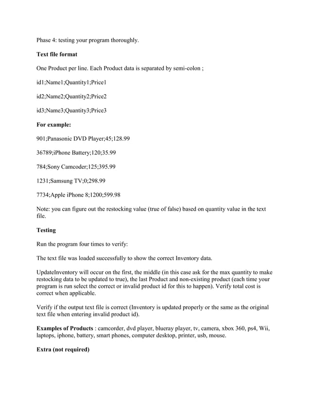 Program Specifications Develop an inventory management system for an e.docx