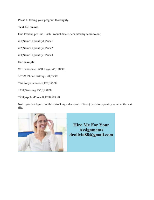 Program Specifications in c++ Develop an inventory management syste ...