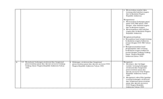  Menentukan sumber data
tentang sifat hakikat negara
dan kedaulatan Negara
Republik Indonesia
Mengasosiasi
 Menentukan hubungan pasal-
pasal UUD NRI tahun 1945
dengan sifat hakikat negara
dan kedaulatan negara
 Menyimpulkan sifat hakikat
negara dan kedaulatan Negara
Republik Indonesia
Mengkomunikasikan
 Menyajikan hasil telaah tentang
kedaulatan negara Indonesia
sesuai dengan UUD NRI Tahun
1945
 Mempresentasikan hasil
pengumpulan data tentang
kedaulatan negara Indonesia
sesuai dengan Undang-Undang
Dasar Negara Republik
Indonesia tahun 1945
4 3.4 Memahami hubungan struktural dan fungsional
pemerintahan pusat dan daerah menurut Undang-
Undang Dasar Negara Republik Indonesia Tahun
1945.
 Hubungan struktural dan fungsional
pemerintahan pusat dan daerah menurut UUD
Negara Republik Indonesia Tahun 1945
Mengamati
 Membaca dari berbagai
sumber tentang hubungan
struktural dan fungsional
pemerintahan pusat dan
daerah menurut UUD Negara
Republik Indonesia Tahun
1945
 Mengamati video/film/gambar
tentang hubungan struktural
dan fungsional pemerintahan
pusat dan daerah menurut
UUD Negara Republik
Indonesia Tahun 1945
 