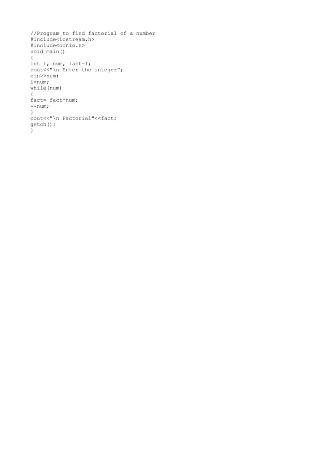 Program to find factorial of a number | PDF