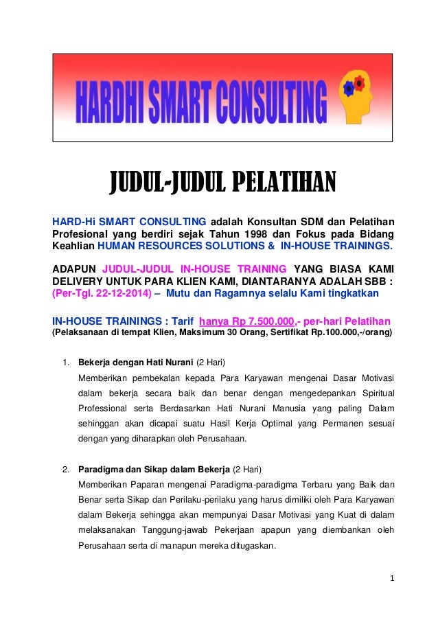 Program Pelatihan Dalam Perusahaan Program Pelatihan Dalam Perusahaan
