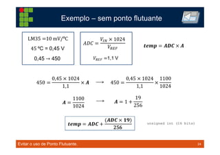24TM 24Evitar o uso de Ponto Flutuante.
Exemplo – sem ponto flutuante
unsigned int (16 bits)
 