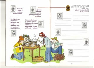 -,




---,                                                                                                      OUTROS OBJ ETIVOS QU E
                                     ---,

                                     lili
                                                                                                         PRETENDO CONQUISTAR

[lf
rrrrrrrr~
             Gosto de
              cantar e
             conheço
                                 .    ~       ~ Ajudo a
                                              ~preparar
                                 r r-r •..•..•.. material
                                             rr~
                                                                                                                       PARA MEU
                                                                                                              DESENVOLVIMENTO
                                                                                                                    INTELECTUAL
      muitas canções.
                                para representações
                                                artísticas.

Participo de um                                                                   ,
                                                      [1---~
                                                                     rrrrrrrr,-
                         Sei como funcionam,              .
projeto que
                         os serviços que uso •
                                                       i' ~                                                           ---,


                                                                                                                      [lI
apresenta uma
solução                  habitualmente, como
                         o telefone, a              ~         ~
inovadora para



                                                                  [ll
                         eletricidade, o rádio, •             ~
um problema
                         a televisão e outros. rrrrrrrr~
técnico habitual.                                                 ---,
 ---,                                                                                                                 r.r_rrrrrr~




 [lf
rrr,..r,...,..r~
                                                                  r~rrrrrr~       --------------------------



                                                                                                                           ---,

                                                                                                      [lf                 rrrrr,-rrr
                                                                                                                                       r




                                                                                              ---,

                                                                                              [lf---,---
                                                                                             rr".r,..r·rr'f'
                                                                                                               r




                                                                                                         15
 
