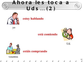 Ahora les toca a Uds… (2) estoy hablando está comiendo estáis comprando yo Ud. vosotros 