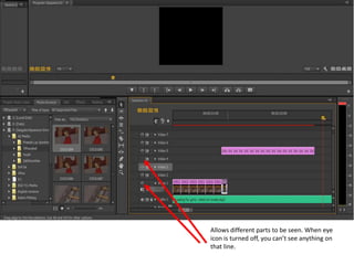 Allows different parts to be seen. When eye
icon is turned off, you can’t see anything on
that line.
 