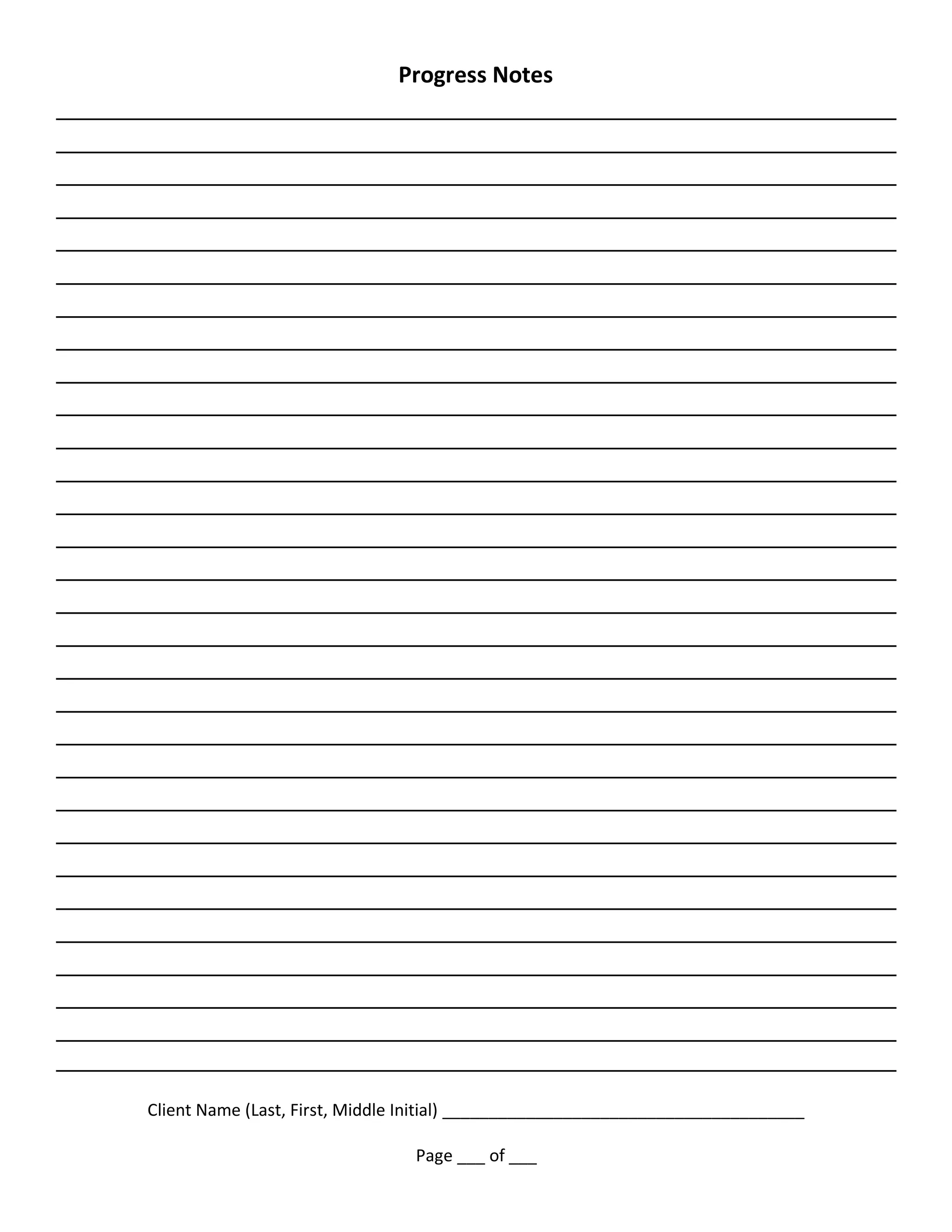 Progress Notes
Client Name (Last, First, Middle Initial) _______________________________________
Page ___ of ___