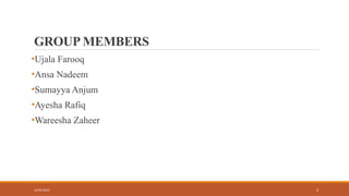 2
GROUP MEMBERS
•Ujala Farooq
•Ansa Nadeem
•Sumayya Anjum
•Ayesha Rafiq
•Wareesha Zaheer
16/05/2025
 
