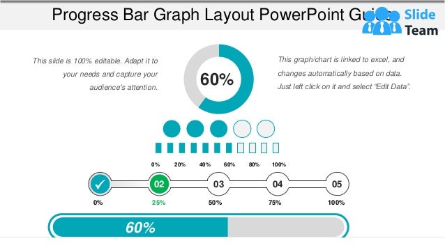Progress Bar Graph Layout PowerPoint Guide
0% 25% 50% 75% 100%
60%
03 04 05
02
0% 20% 40% 60% 80% 100%
60%
This graph/chart is linked to excel, and
changes automatically based on data.
Just left click on it and select “Edit Data”.
This slide is 100% editable. Adapt it to
your needs and capture your
audience's attention.
 