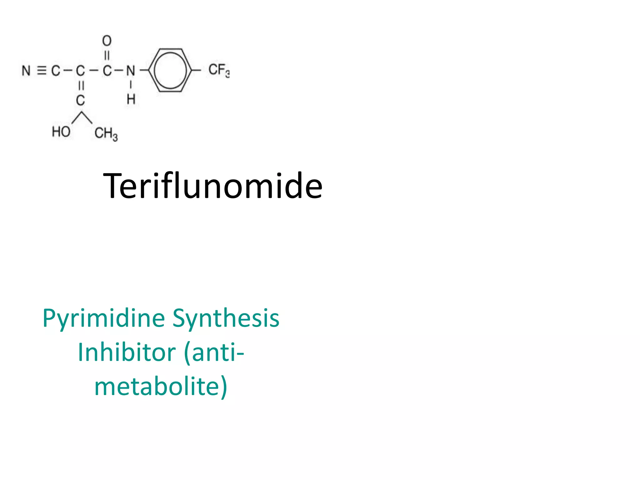 Teriflunomide
Pyrimidine Synthesis
Inhibitor (anti-
metabolite)
 