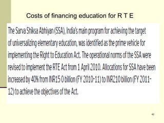 42
Costs of financing education for R T E
 
