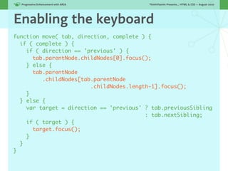 Progressive Enhancement with ARIA!      ThinkVitamin Presents... HTML & CSS — August 2010




Enabling the keyboard
functi...