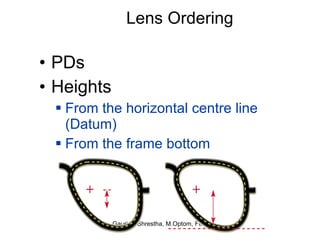 Lens Ordering PDs Heights From the horizontal centre line (Datum) From the frame bottom 