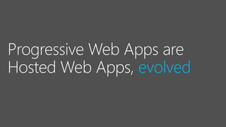 Progressive Web Apps are
Hosted Web Apps, evolved
 