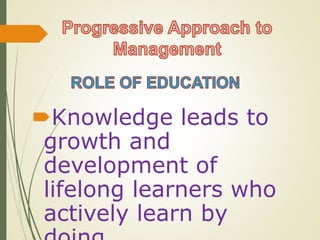 Knowledge leads to
growth and
development of
lifelong learners who
actively learn by
 