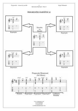 Progressões – Assista no you tube Sergio Solimando
Harmonia Funcional – Parte 5
www.solimando.com
(11)975929948
(11)32225530
srsolimando@hotmail.com
1
PROGRESSÕES HARMÔNICAS
 
