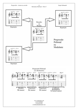 Progressões – Assista no you tube Sergio Solimando
Harmonia Funcional – Parte 5
www.solimando.com
(11)975929948
(11)32225530
srsolimando@hotmail.com
2
 