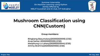mushroom classification using machine learning | PPTX
