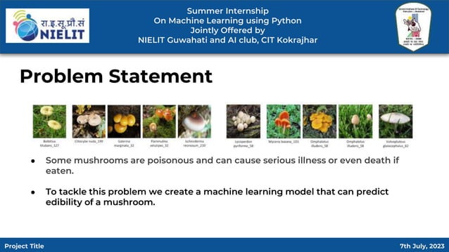 mushroom classification using machine learning | PPTX