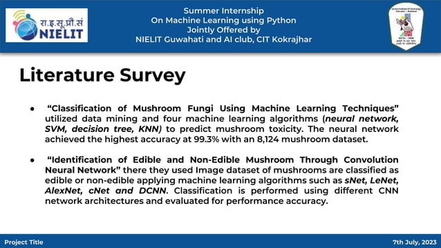 mushroom classification using machine learning | PPTX
