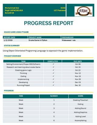 Snake Game in Python Progress report | PDF