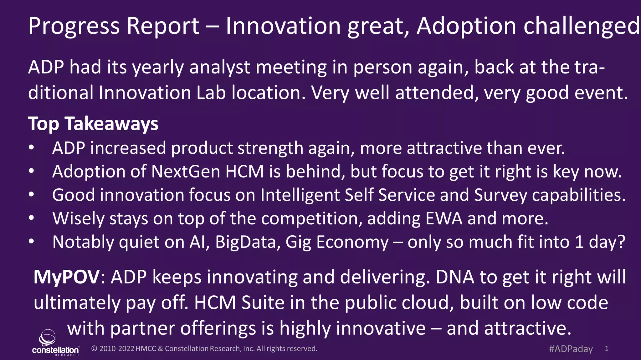 Progress Report - ADP Analyst Day 2022 Innovation great, Adoption ...