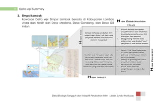 Desa Ekologis Tangguh dan Adaptif Perubahan Iklim |Lesser Sunda-Mollucas
9 Delta Api Summary
2. Simpul Lombok
Kawasan Delta Api Simpul Lombok berada di Kabupaten Lombok
Utara dan terdiri dari Desa Medana, Desa Gondang, dan Desa Gili
Indah.
 