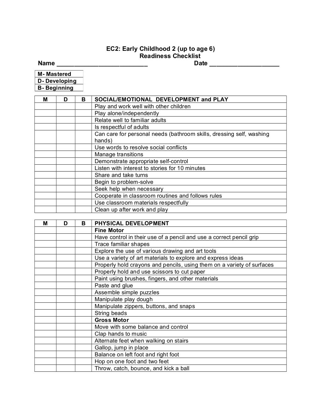 Teacher Checklist
