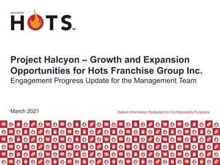 Project Halcyon – Growth and Expansion
Opportunities for Hots Franchise Group Inc.
Engagement Progress Update for the Management Team
March 2021 Select Information Redacted for Confidentiality Purposes
 