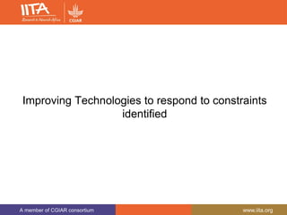A member of CGIAR consortium www.iita.org
Improving Technologies to respond to constraints
identified
 