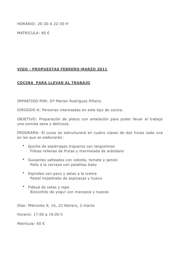 Cursos de Cocina Novacaixagalicia Vigo: Enero-Junio 2011