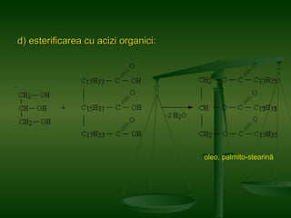 d) esterificarea cu acizi organici: oleo, palmito-stearină 