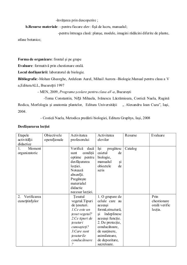 Proiect Didactic Clasa A 5a Radacina Sovea Lavinia