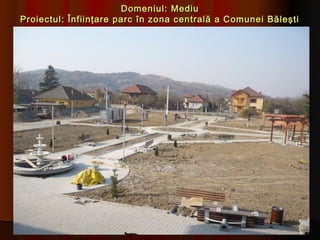Domeniul: Mediu
Proiectul: Înfiinţare parc în zona centrală a Comunei Băleşti
 